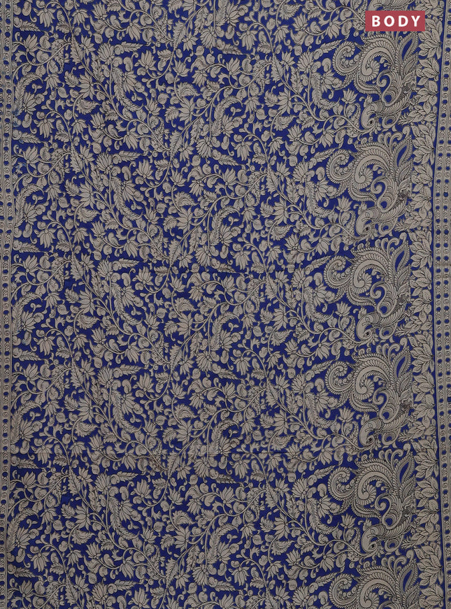 Kalamkari cotton saree blue and beige with allover prints and printed border