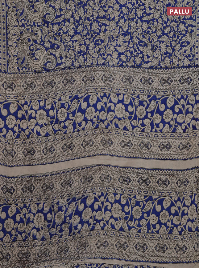 Kalamkari cotton saree blue and beige with allover prints and printed border