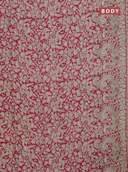Kalamkari cotton saree magenta pink and beige with allover prints and printed border
