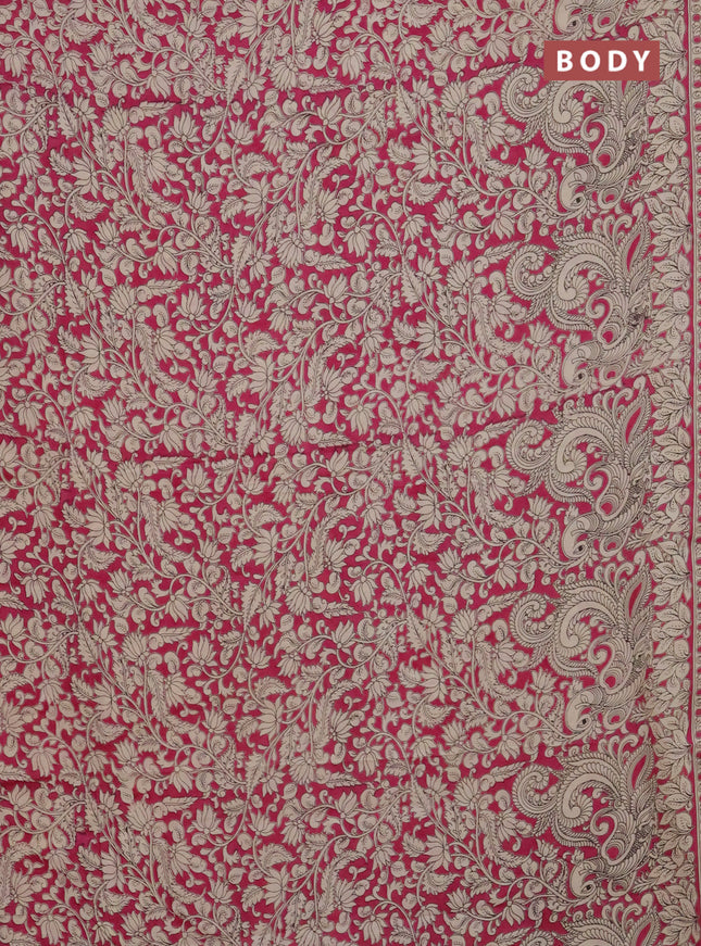 Kalamkari cotton saree magenta pink and beige with allover prints and printed border