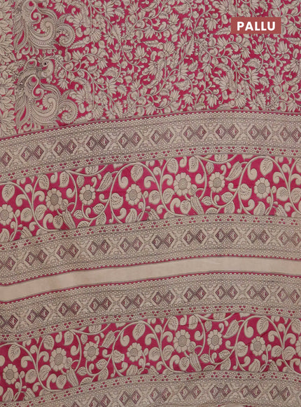Kalamkari cotton saree magenta pink and beige with allover prints and printed border