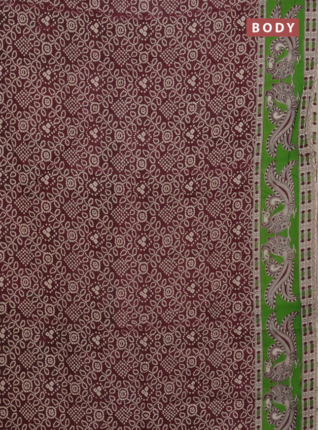 Kalamkari cotton saree deep maroon and green with allover bandhini prints and printed border