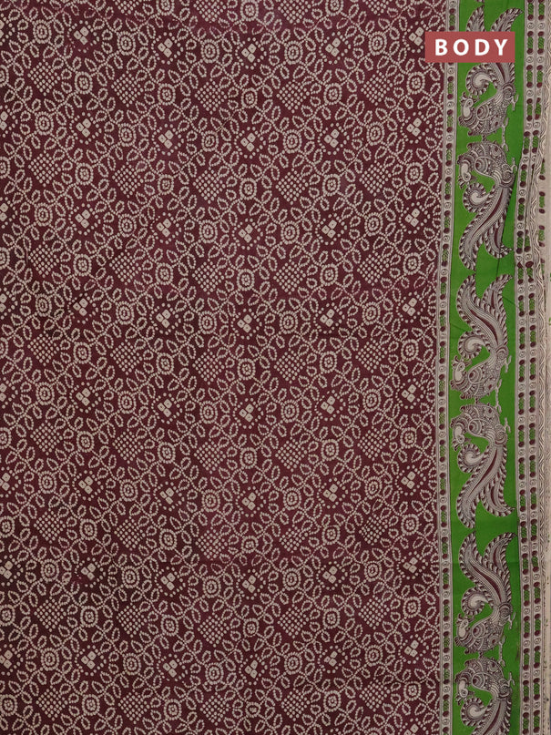 Kalamkari cotton saree deep maroon and green with allover bandhini prints and printed border
