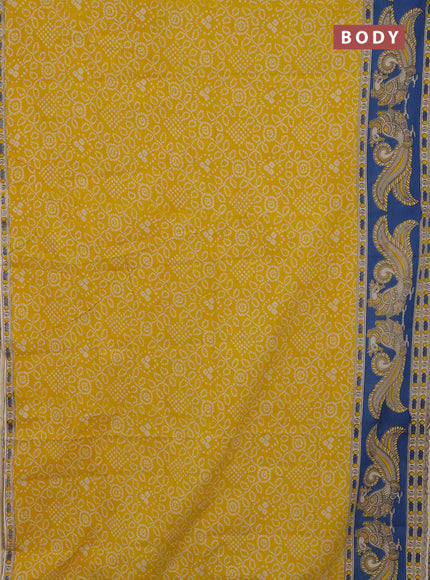 Kalamkari cotton saree yellow and blue with allover bandhini prints and printed border