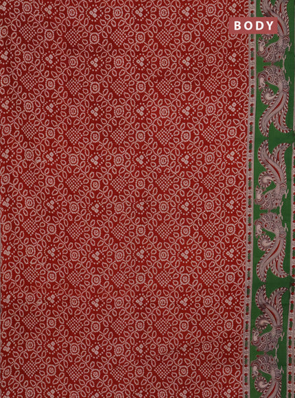 Kalamkari cotton saree maroon and green with allover bandhini prints and printed border