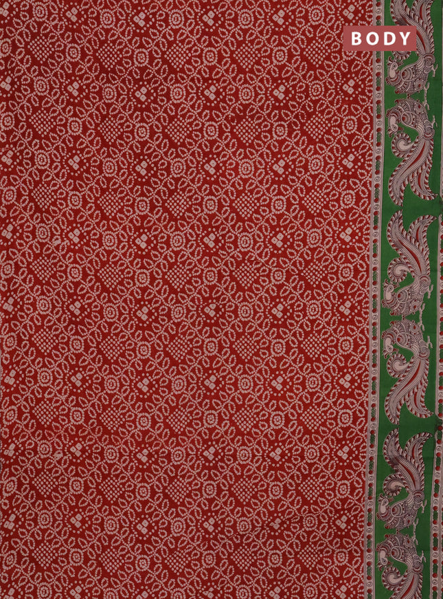 Kalamkari cotton saree maroon and green with allover bandhini prints and printed border