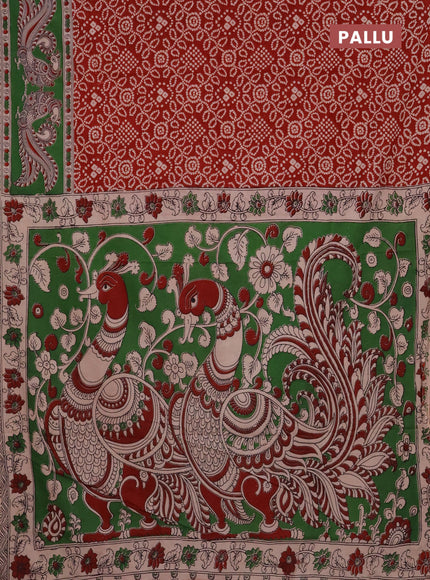 Kalamkari cotton saree maroon and green with allover bandhini prints and printed border