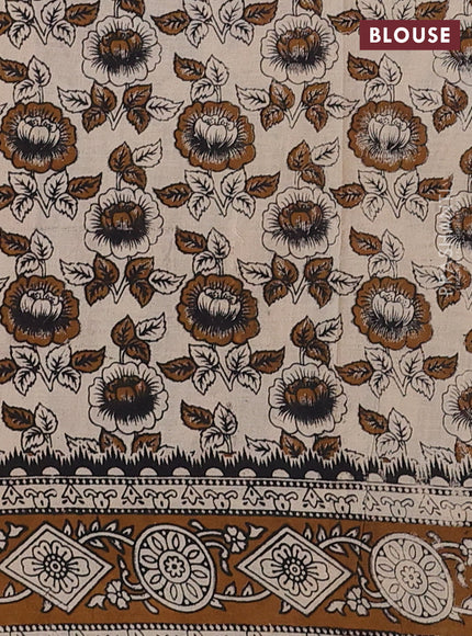 Kalamkari cotton saree pastel bluw and dark mustard with allover prints and printed border