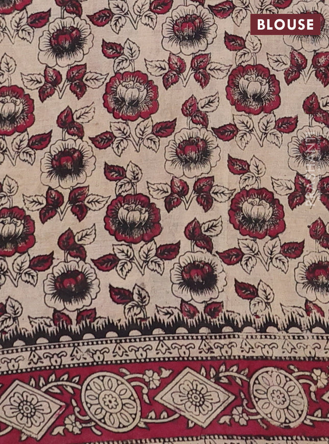 Kalamkari cotton saree dark mustard and dark pink with allover prints and printed border