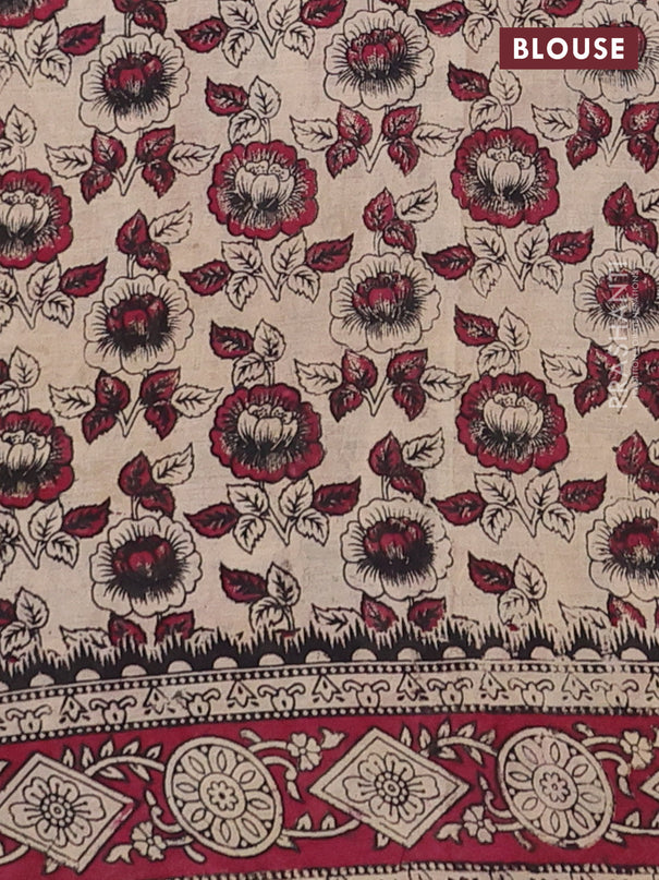 Kalamkari cotton saree dark mustard and dark pink with allover prints and printed border