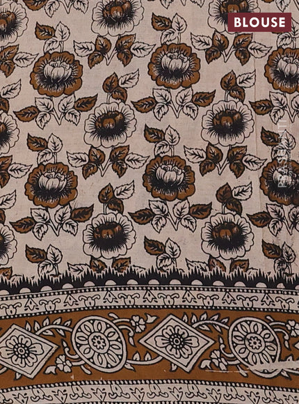 Kalamkari cotton saree mehendi green and brown with allover prints and printed border