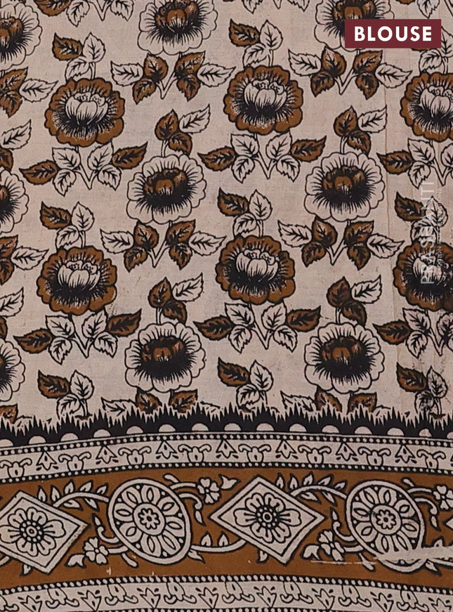 Kalamkari cotton saree mehendi green and brown with allover prints and printed border