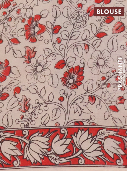 Kalamkari cotton saree dark mustard and red with allover prints and printed border