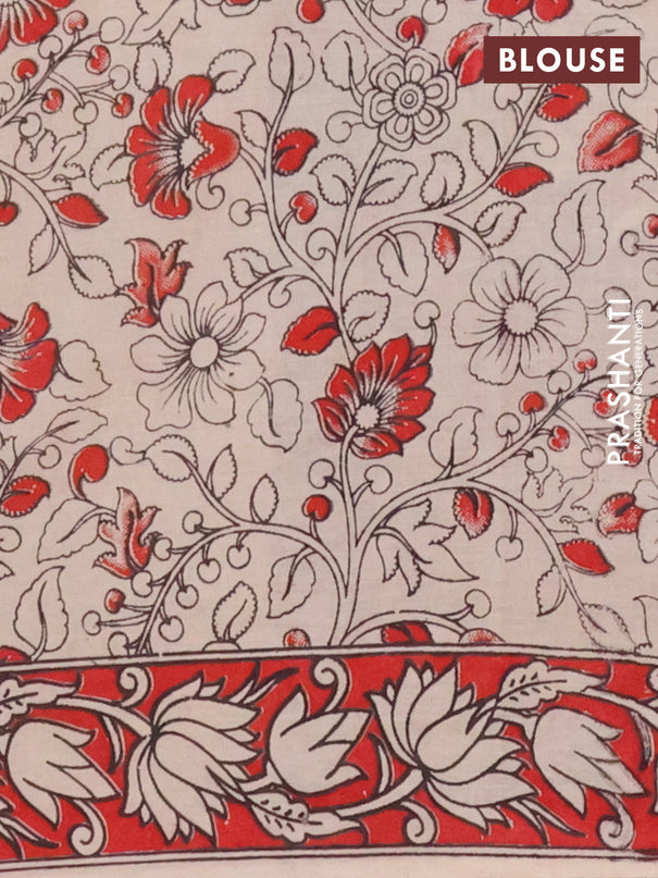 Kalamkari cotton saree dark mustard and red with allover prints and printed border