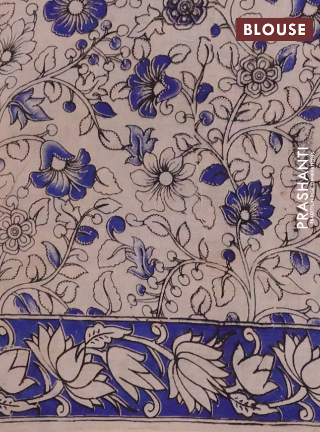 Kalamkari cotton saree maroon and blue with allover prints and printed border