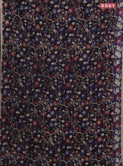 Kalamkari cotton saree black and blue with allover prints and printed border