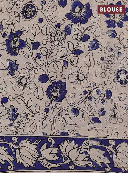 Kalamkari cotton saree black and blue with allover prints and printed border