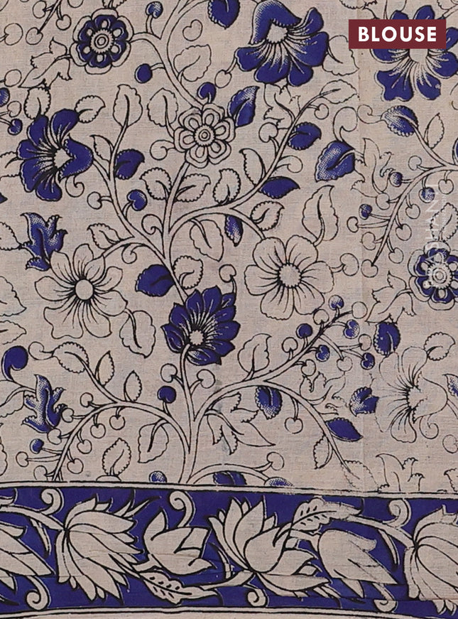 Kalamkari cotton saree black and blue with allover prints and printed border