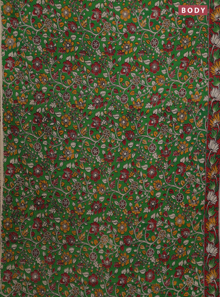 Kalamkari cotton saree green and red with allover prints and printed border