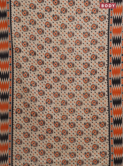 Kalamkari cotton saree beige and orange with allover paisley butta prints and printed border