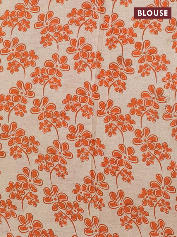 Kalamkari cotton saree beige and orange with allover paisley butta prints and printed border