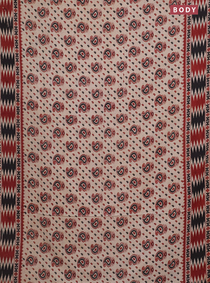 Kalamkari cotton saree beige and maroon with allover paisley butta prints and printed border