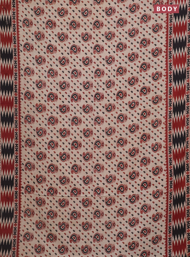 Kalamkari cotton saree beige and maroon with allover paisley butta prints and printed border