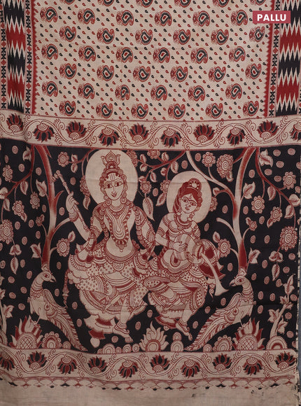 Kalamkari cotton saree beige and maroon with allover paisley butta prints and printed border