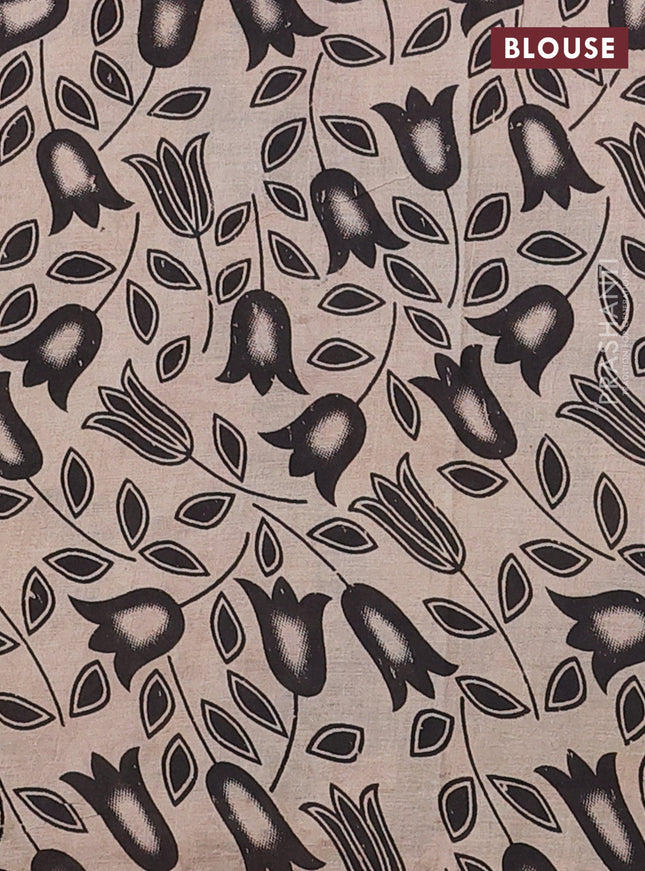 Kalamkari cotton saree beige and maroon with allover paisley butta prints and printed border