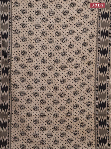 Kalamkari cotton saree beige and grey with allover paisley butta prints and printed border