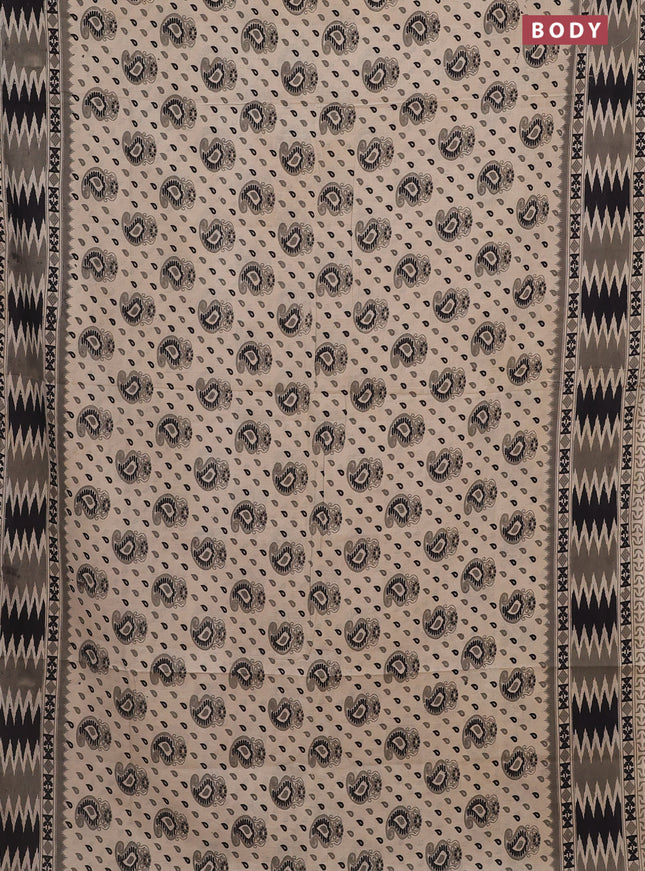 Kalamkari cotton saree beige and grey with allover paisley butta prints and printed border