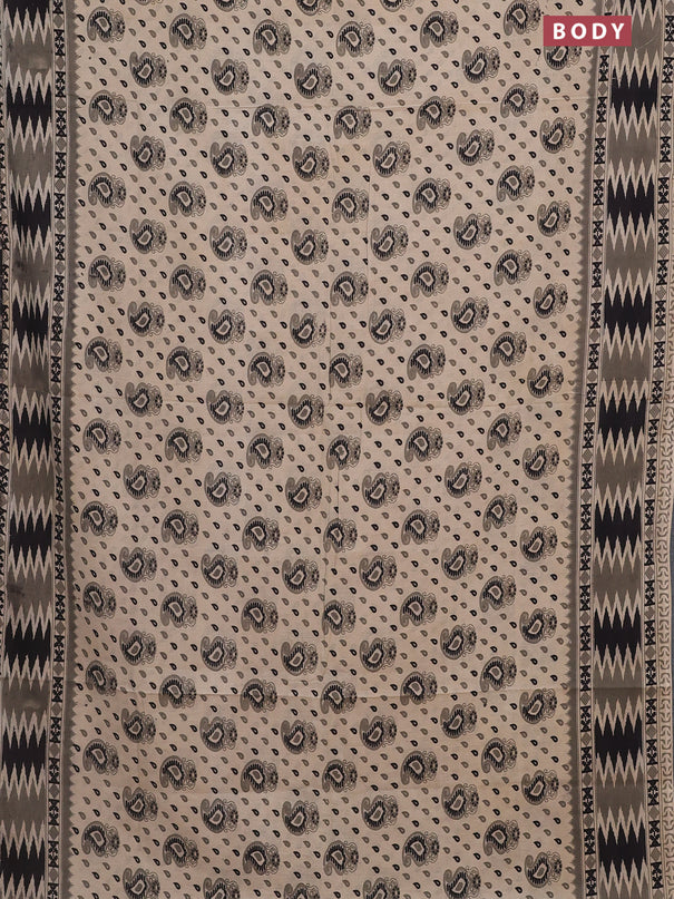 Kalamkari cotton saree beige and grey with allover paisley butta prints and printed border