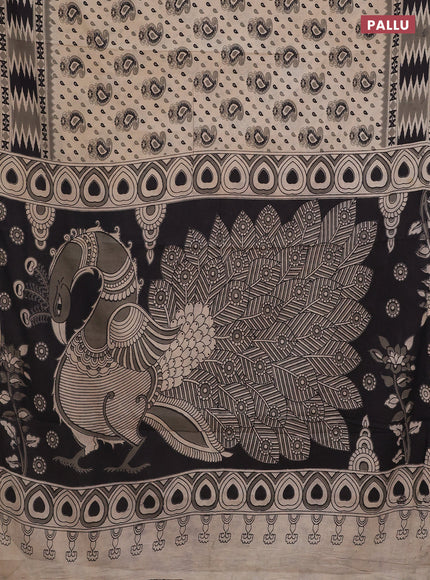 Kalamkari cotton saree beige and grey with allover paisley butta prints and printed border