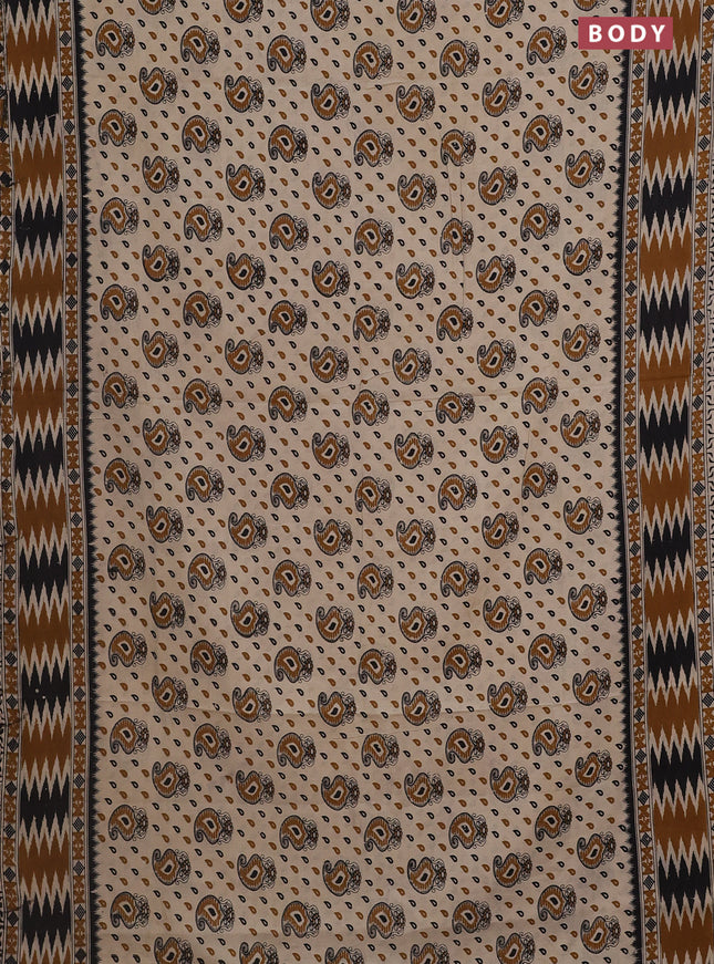 Kalamkari cotton saree beige and dark mustard with allover paisley butta prints and printed border