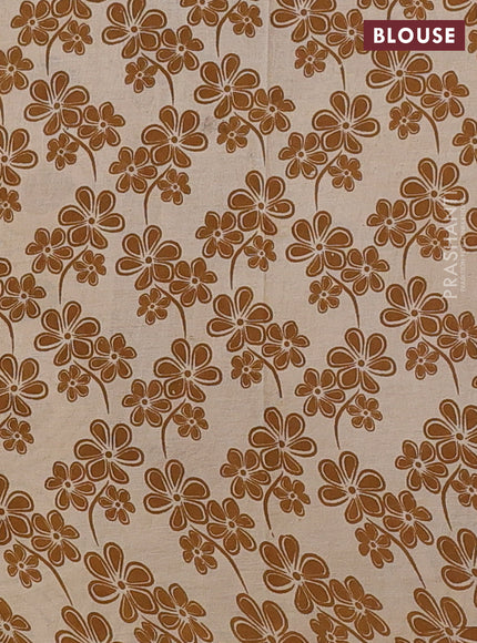 Kalamkari cotton saree beige and dark mustard with allover paisley butta prints and printed border