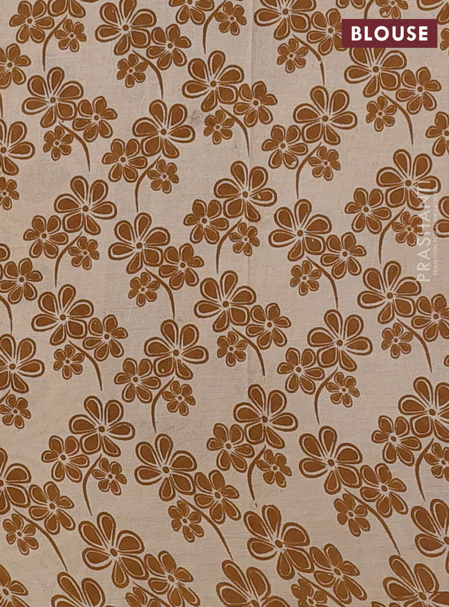 Kalamkari cotton saree beige and dark mustard with allover paisley butta prints and printed border