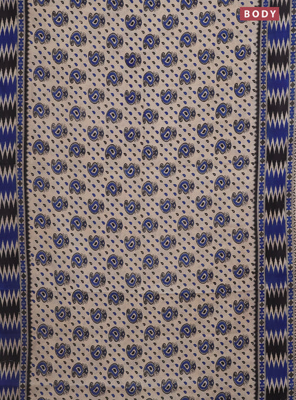 Kalamkari cotton saree beige and blue with allover paisley butta prints and printed border