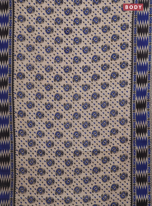 Kalamkari cotton saree beige and blue with allover paisley butta prints and printed border