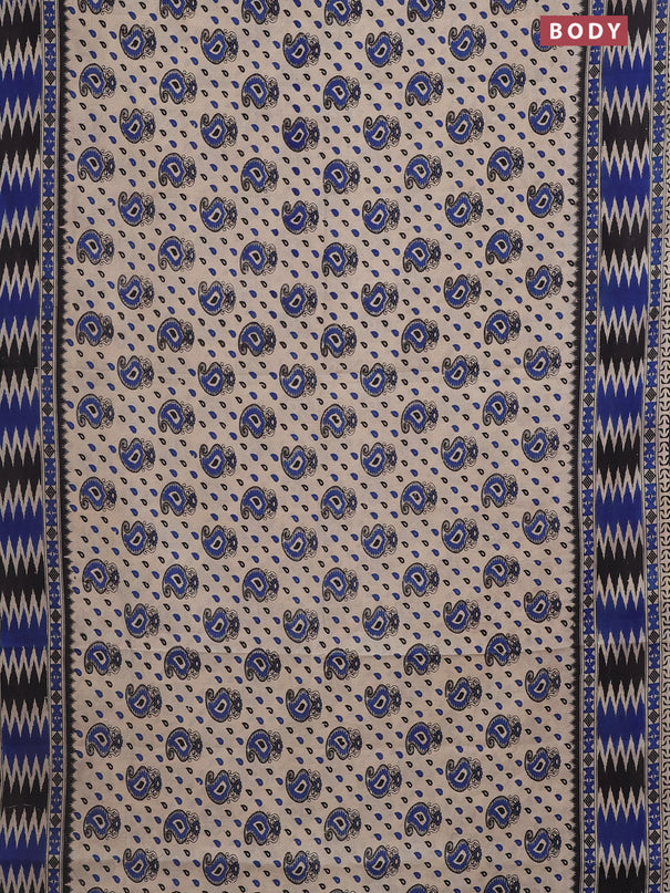 Kalamkari cotton saree beige and blue with allover paisley butta prints and printed border