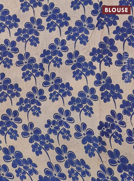 Kalamkari cotton saree beige and blue with allover paisley butta prints and printed border