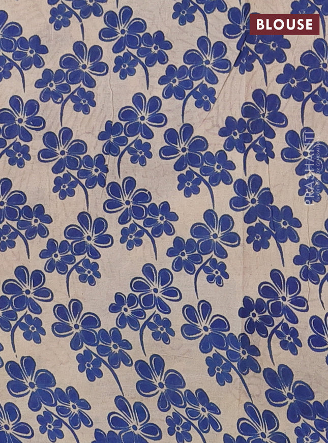 Kalamkari cotton saree beige and blue with allover paisley butta prints and printed border