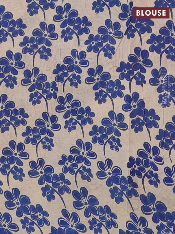 Kalamkari cotton saree beige and blue with allover paisley butta prints and printed border