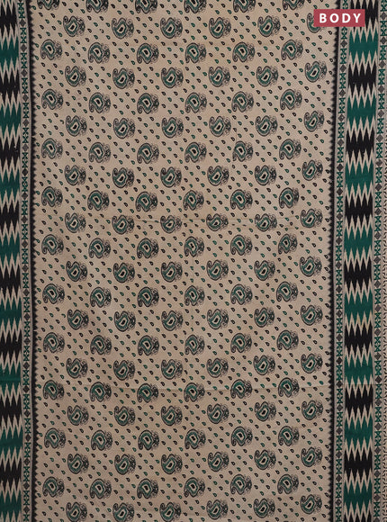 Kalamkari cotton saree beige and green with allover paisley butta prints and printed border