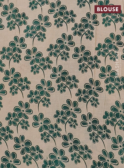 Kalamkari cotton saree beige and green with allover paisley butta prints and printed border