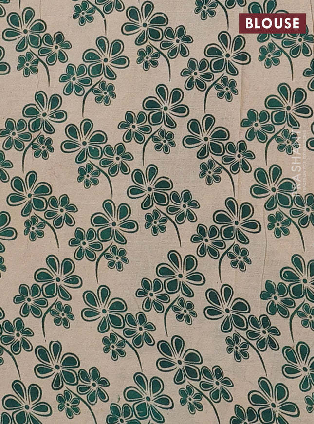 Kalamkari cotton saree beige and green with allover paisley butta prints and printed border