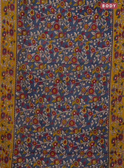 Kalamkari cotton saree grey and mustard yellow with allover prints and printed border