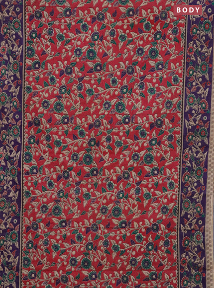 Kalamkari cotton saree maroon and deep violet with allover prints and printed border