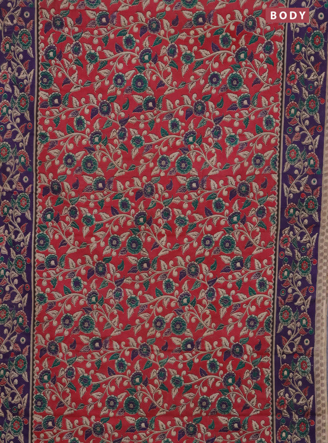 Kalamkari cotton saree maroon and deep violet with allover prints and printed border
