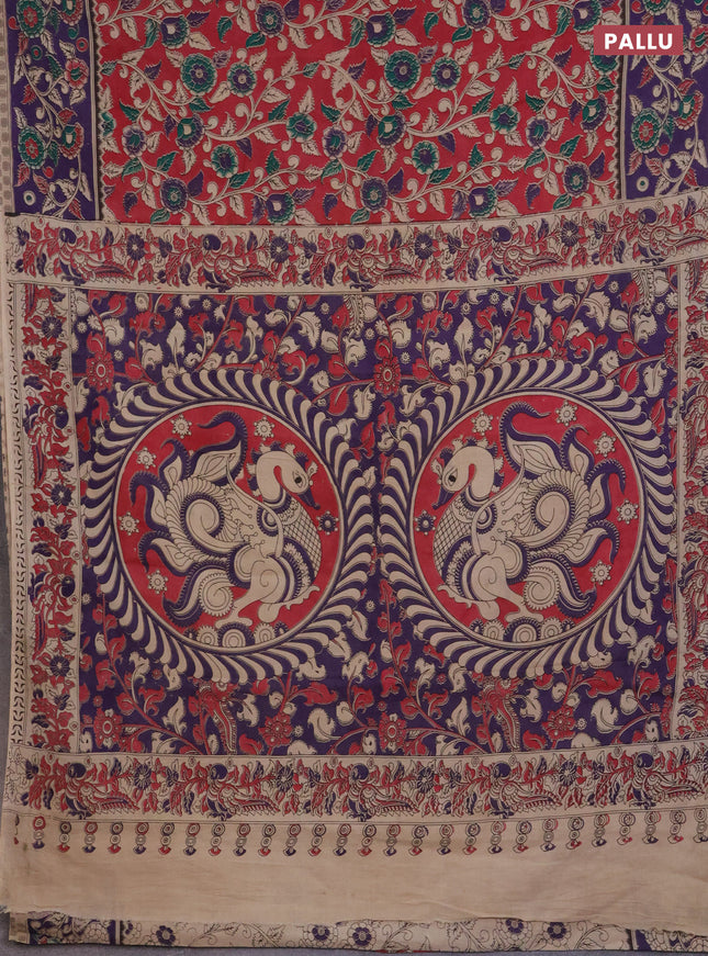 Kalamkari cotton saree maroon and deep violet with allover prints and printed border