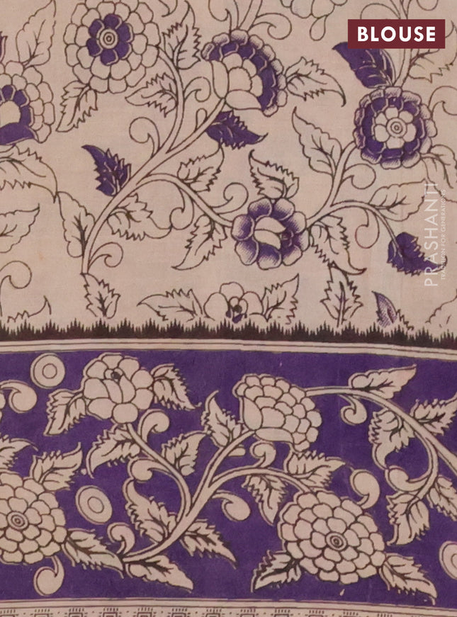 Kalamkari cotton saree maroon and deep violet with allover prints and printed border